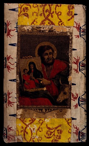 view Saint Luke, showing his painting of the Virgin. Coloured etching.