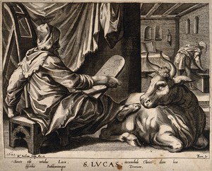 view Saint Luke. Engraving by K. van Sichem, 1601, after D. Barendz.