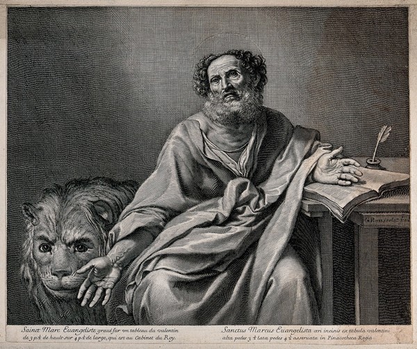Saint Mark. Engraving by G. Rousselet after Valentin de Boulogne.