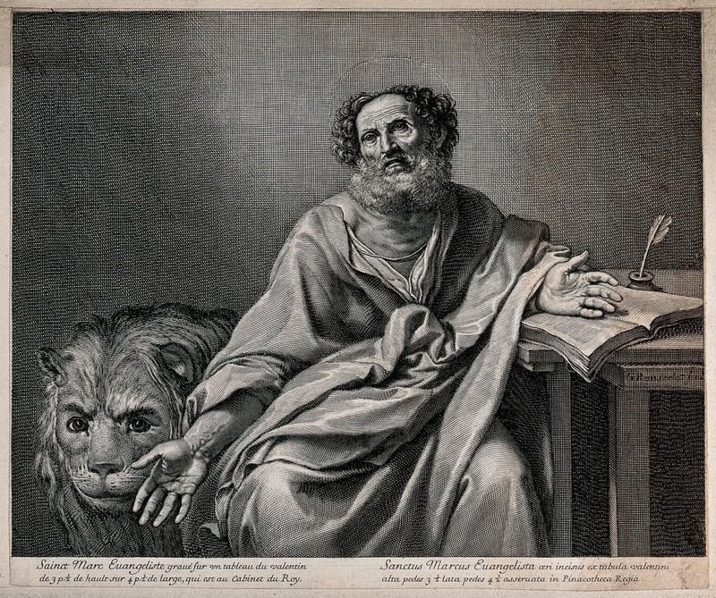 Saint Mark. Engraving by G. Rousselet after Valentin de Boulogne., by Valentin de Boulogne
