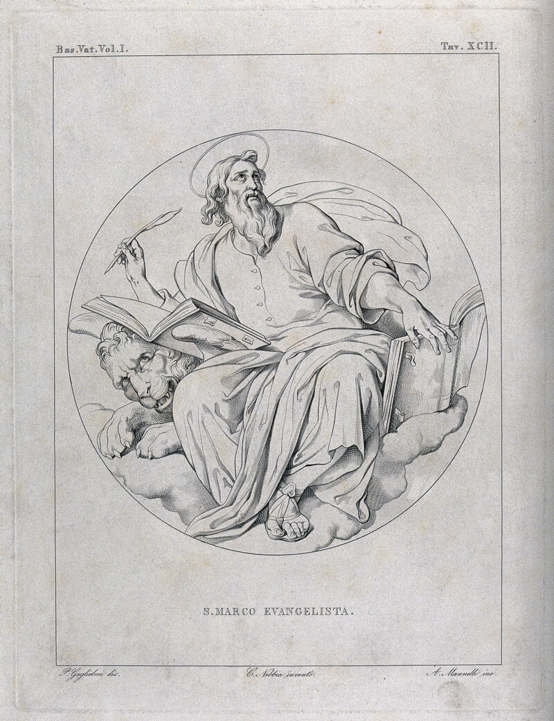 Saint Mark. Etching by A. Mannelli after P. Guglielmi after C. Nebbia., by Cesare Nebbia