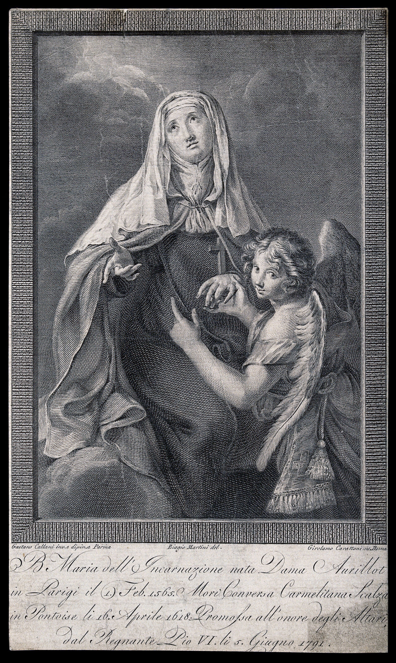 The blessed Mary of the Incarnation. Engraving by G. Carattoni after B. Martini after G. Callani., 1790-1799, by Gaetano Callani