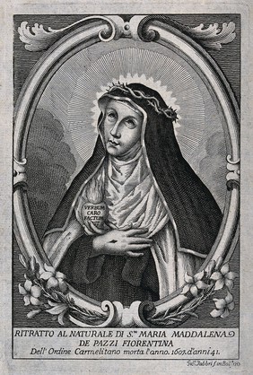 Saint Mary Magdalen dei Pazzi. Etching by G. Fabbri, 1757.