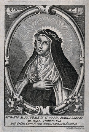 view Saint Mary Magdalen dei Pazzi. Etching by G. Fabbri, 1757.