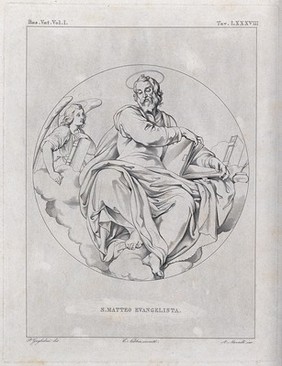 Saint Matthew. Etching by A. Mannelli after P. Guglielmi after C. Nebbia.