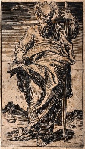 Saint Matthias. Engraving by Agostino Carracci, 1583.