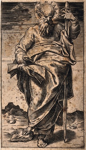 view Saint Matthias. Engraving by Agostino Carracci, 1583.