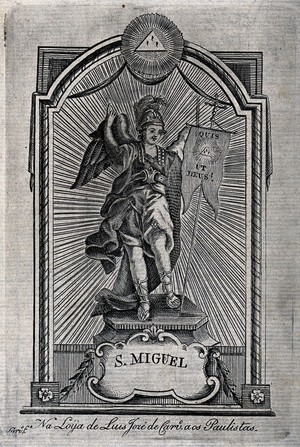 view Saint Michael the Archangel. Engraving.