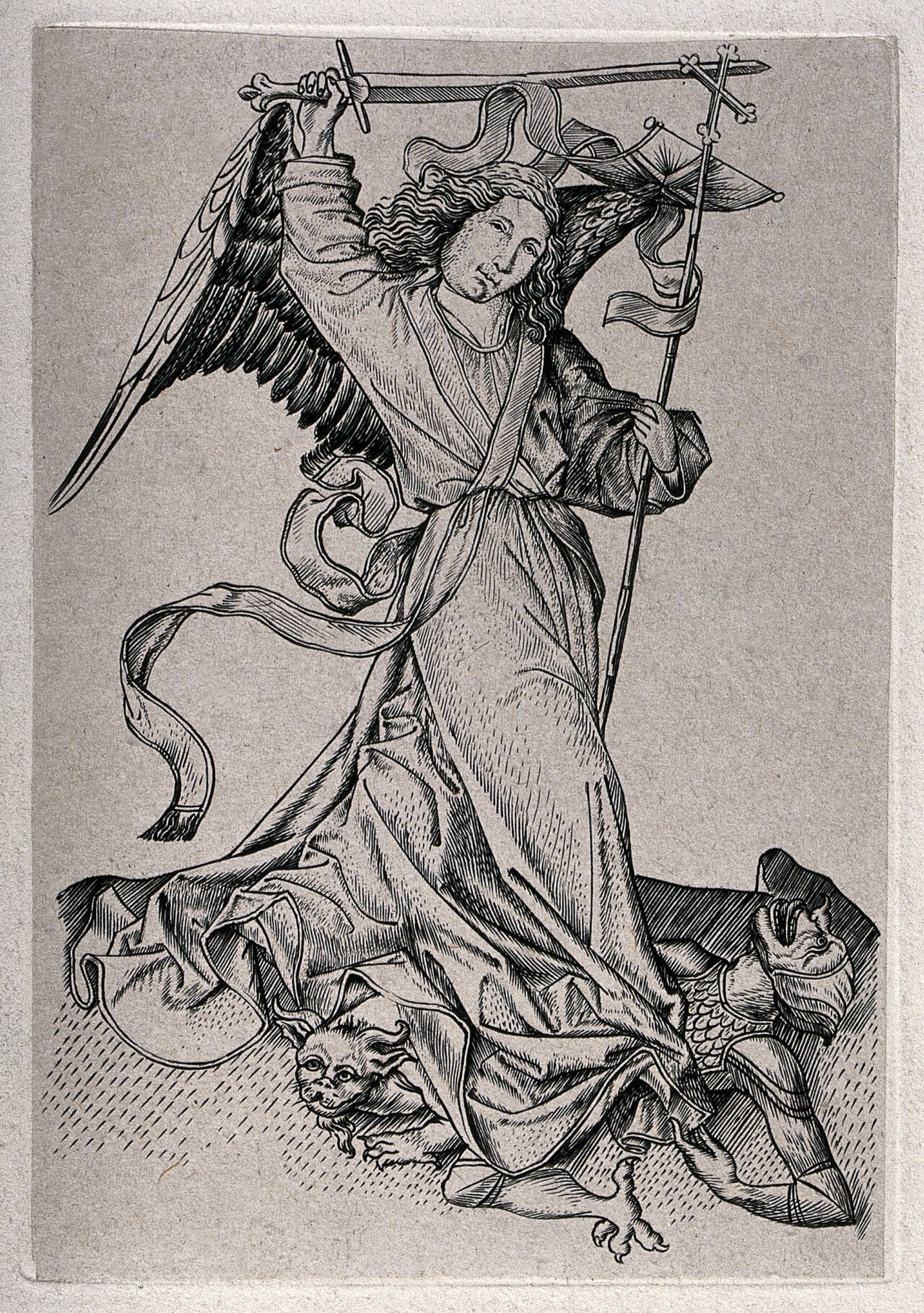 Saint Michael the Archangel. Engraving after the Master E.S., by Master E. S.