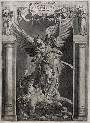 view Saint Michael the Archangel. Engraving after P. Witte (Candid) after H. Gerhard.