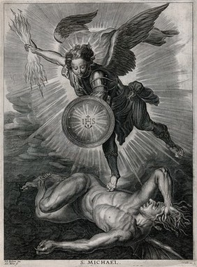 Saint Michael the Archangel. Engraving by A. Melar after Sir P.P. Rubens.