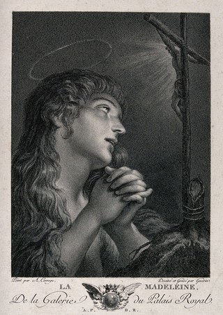Saint Mary Magdalen. Engraving by Guérin after A. Allegri, il Correggio.