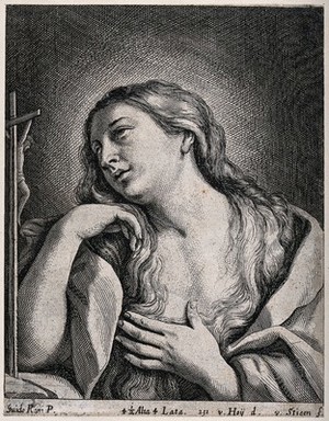 view Saint Mary Magdalen. Engraving by F. van der Stieen after N. van Hoy after G. Reni.