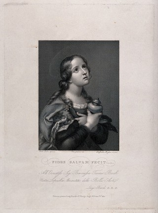 Saint Mary Magdalen. Line engraving by R. Morghen after V. Gozzini after C. Dolci.