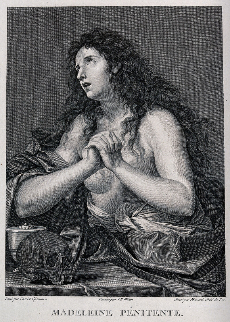 Saint Mary Magdalen. Line engraving by J. Massard after G.B. Wicar after G.A. Carlone., by Andrea Carlone
