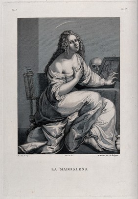 Saint Mary Magdalen. Engraving by A. Marchi after F. Floridi after A. Gentileschi.