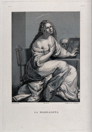 view Saint Mary Magdalen. Engraving by A. Marchi after F. Floridi after A. Gentileschi.