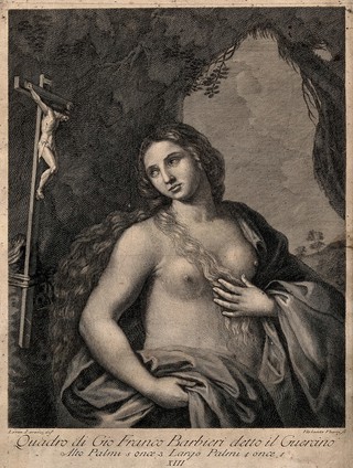 Saint Mary Magdalen. Engraving by V. Vanni after L. Lorenzi after G.F. Barbieri, il Guercino.