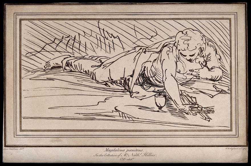 Saint Mary Magdalen. Etching by W.W. Ryland, 1764, after L. Cambiaso.