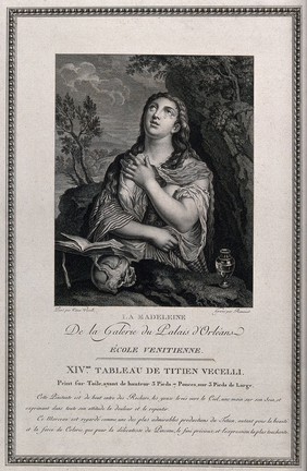 Saint Mary Magdalen. Engraving by A.L. Romanet after Titian.