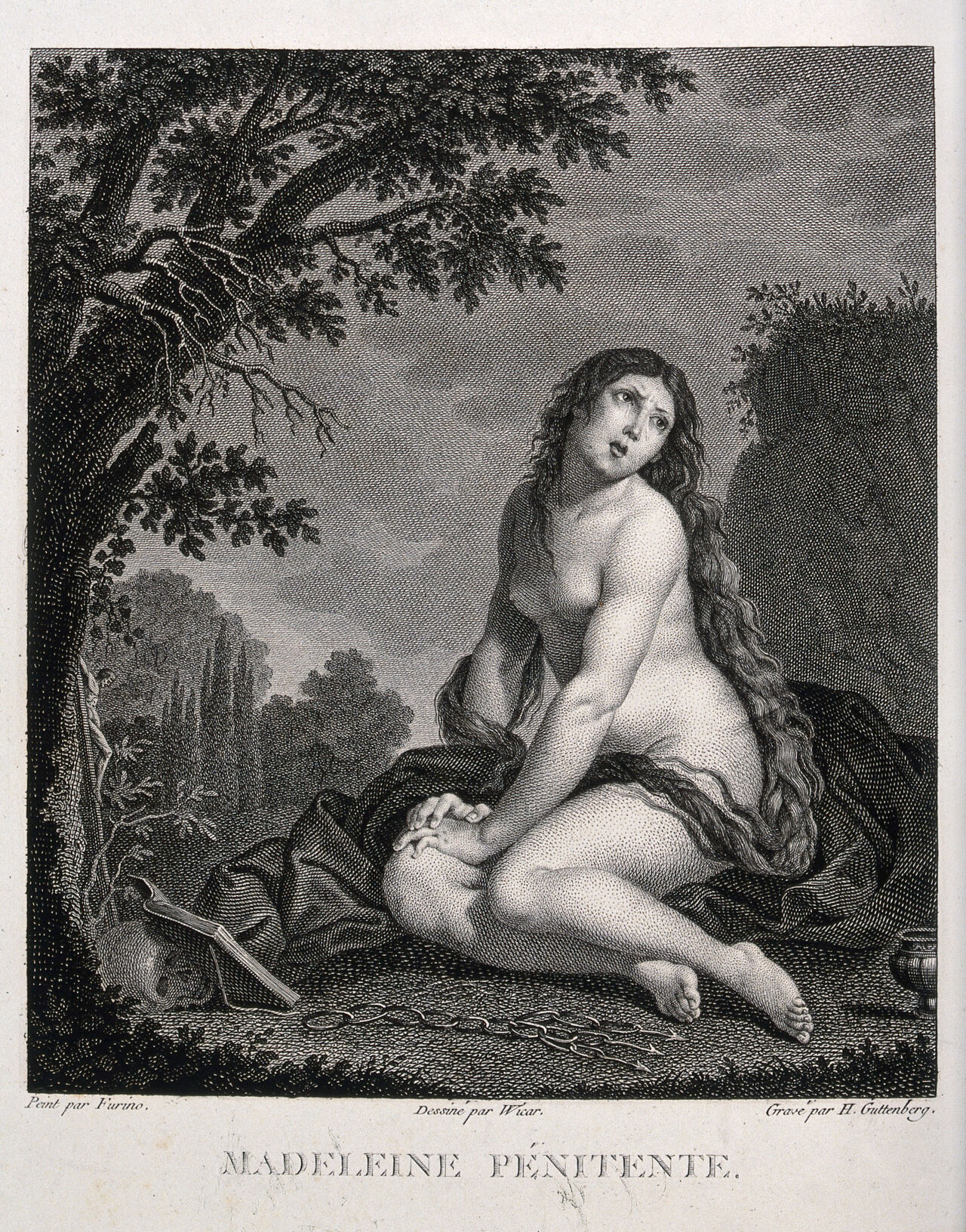 Saint Mary Magdalen. Engraving by H. Guttenberg after G.B. Wicar after F. Furini., 1789-1807, by Francesco Furini