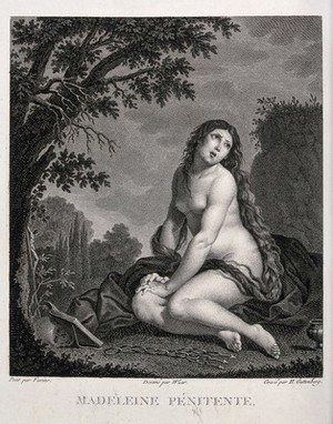 view Saint Mary Magdalen. Engraving by H. Guttenberg after G.B. Wicar after F. Furini.