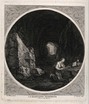 view Saint Mary Magdalen. Etching by F. Basan after P.F. Mola.