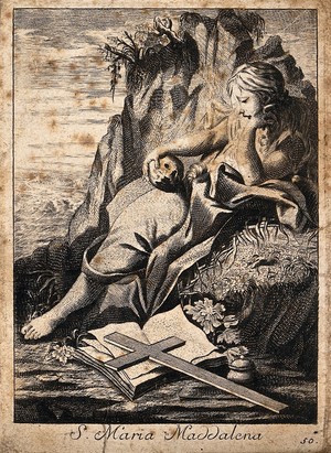 view Saint Mary Magdalen. Engraving.