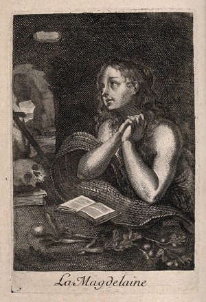 view Saint Mary Magdalen. Engraving.