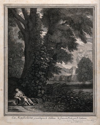 Saint Mary Magdalen in a landscape. Engraving by J. Coelemans after J.B ("François") Forest.