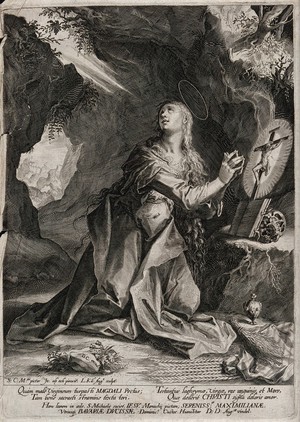 view Saint Mary Magdalen. Engraving by L. Kilian after H. von Aachen.