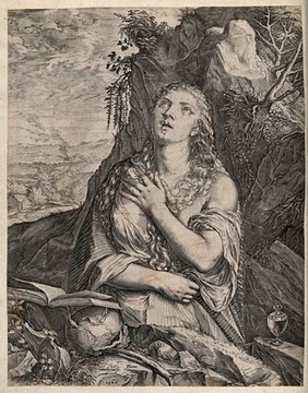 Saint Mary Magdalen. Engraving by C. Cort, 1566, after Titian.