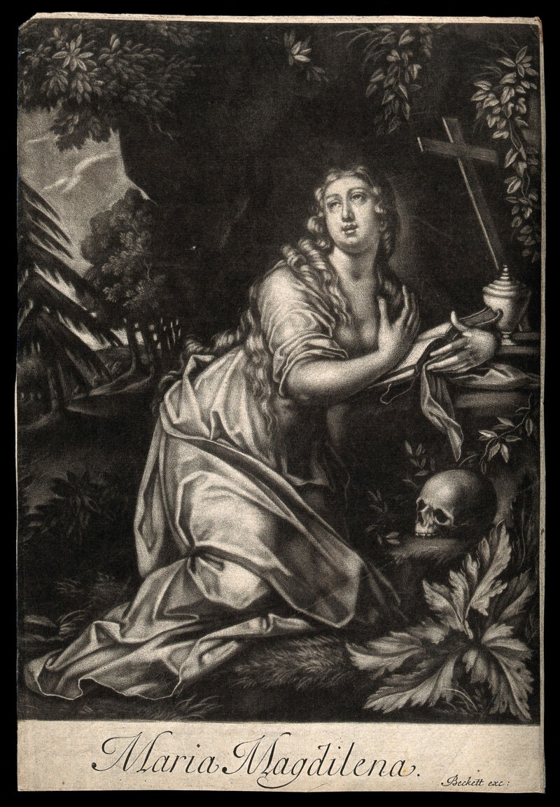 Saint Mary Magdalen. Mezzotint by I. Beckett, 168-., [between 1680 and 1689?], by Isaac Beckett