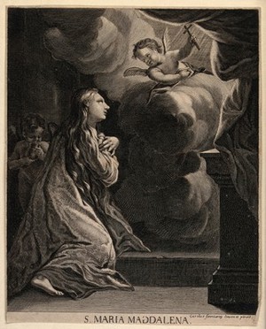 view Saint Mary Magdalen. Line engraving after C. Cignani (?).