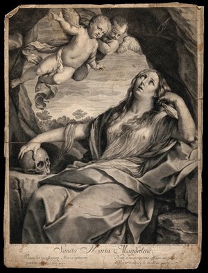 view Saint Mary Magdalen. Engraving after G. Reni.