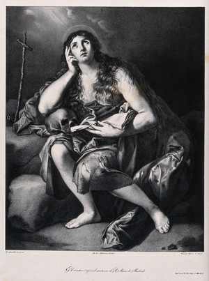 view Saint Mary Magdalen. Lithograph by E. Blanco, 1832, after B.E. Murillo.