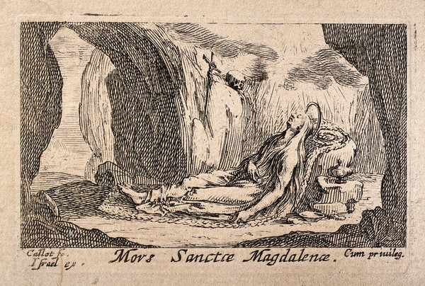Saint Mary Magdalene: her death. Etching by J. Callot.