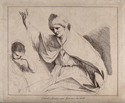 Saint Nicholas of Myra and Bari. Etching, 1781, after G.F. Barbieri, il Guercino.