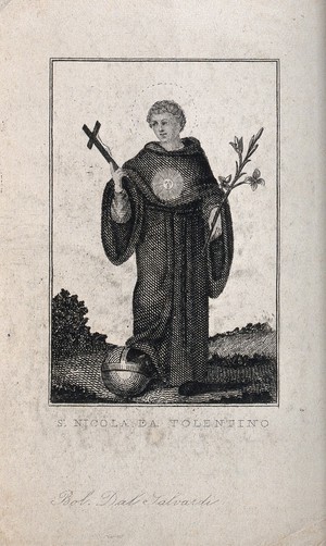 view Saint Nicholas of Tolentino. Etching.