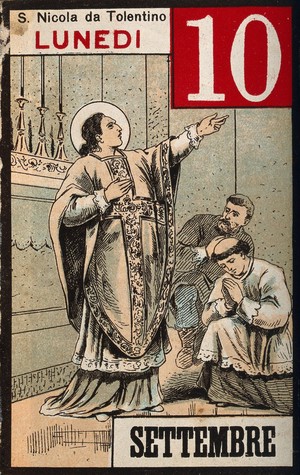 view Saint Nicholas of Tolentino. Colour photogravure, 1898.