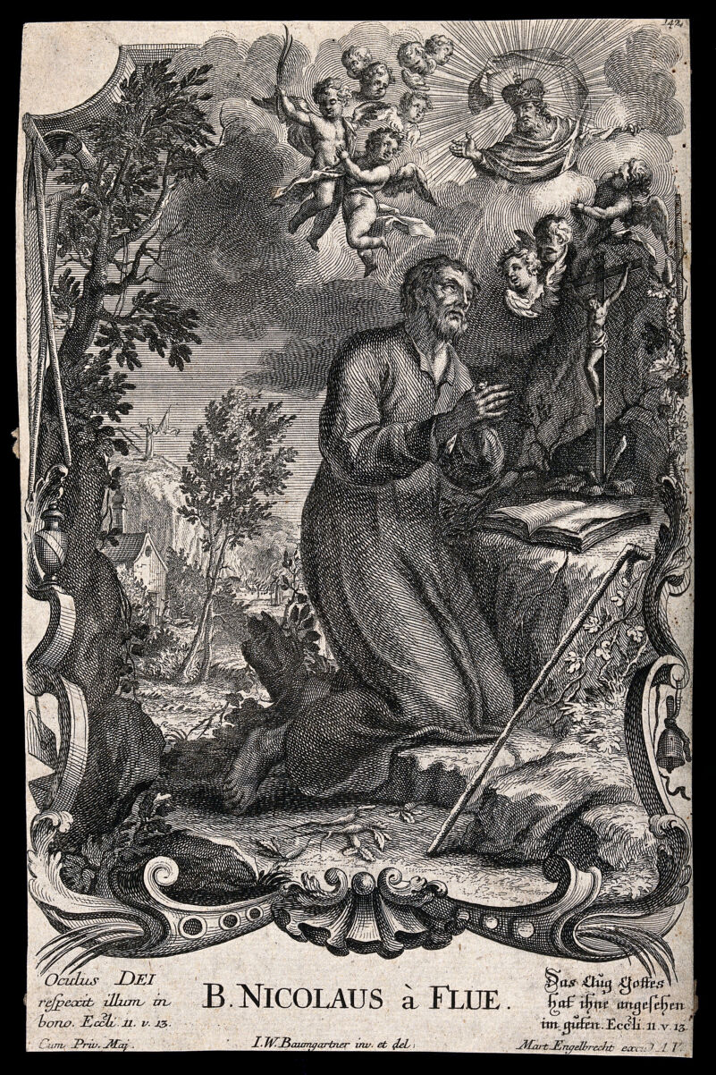 Saint Nicholas of Flue. Etching after J.W. Baumgärtner., 1700-1799, by Johann Wolfgang Baumgartner