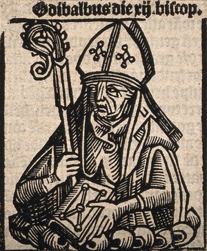 view Bishop Odibaldus. Woodcut.