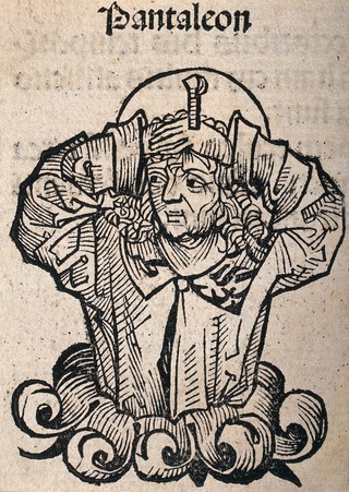 Saint Pantaleon. Woodcut.