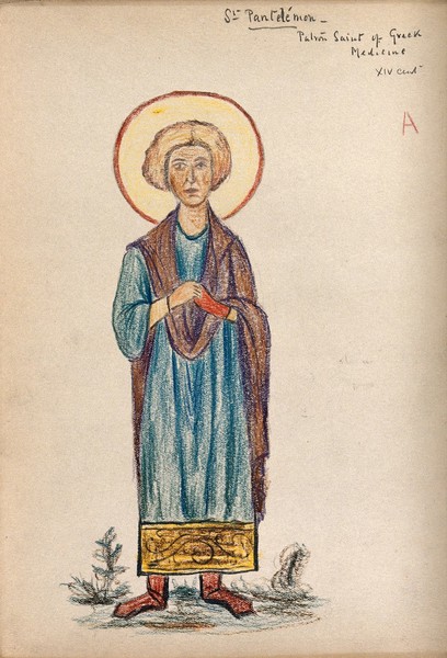 Saint Pantaleon. Crayon drawing.