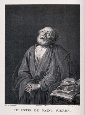 view Saint Peter repenting. Line engraving by B.A. Nicolet after G.B. Wicar after J. Ribera (?).