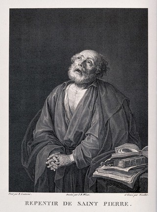 Saint Peter repenting. Line engraving by B.A. Nicolet after G.B. Wicar after J. Ribera (?).