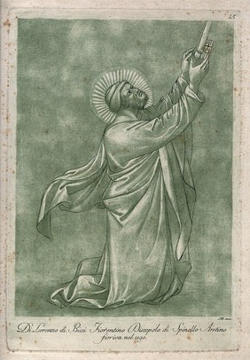 Saint Peter. Colour etching by S. Mulinari after Lorenzo di Bicci.