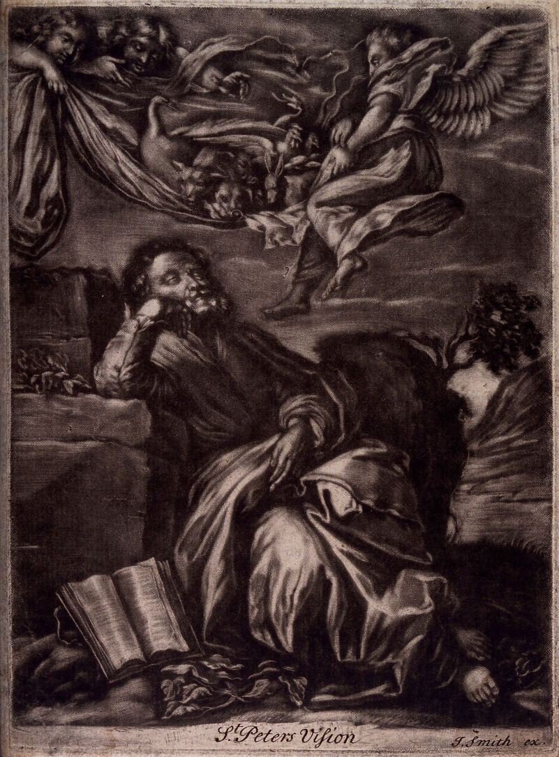 Saint Peter. Mezzotint by J. Smith after Johan Liss., by Johann Liss