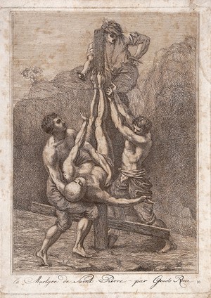 view Martyrdom of Saint Peter. Etching after G. Reni.