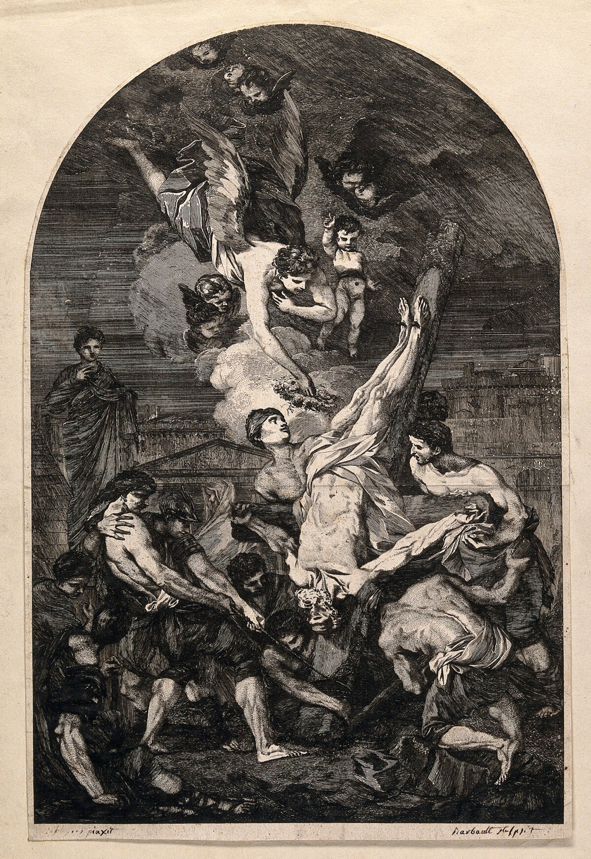 Martyrdom of Saint Peter. Etching by J. Barbault after P.H. Subleyras., 1700-1799, by Pierre Subleyras